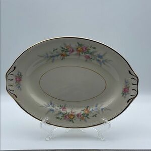 Vintage Homer Laughlin Eggshell Georgian Floral‎ Oval Platter with Gold Trim